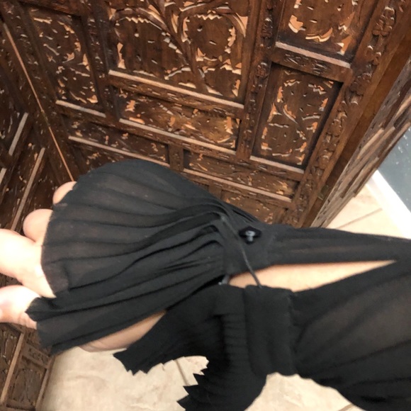 Sisley Black Sheer Chiffon Pleated Blouse Top S - Picture 5 of 6